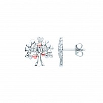 Silver & Rose Gold Plated CZ hHeart Tree Of Life Earrings