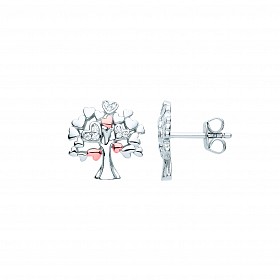 Silver & Rose Gold Plated CZ hHeart Tree Of Life Earrings