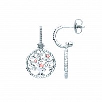 Silver &Rose Gold Plated CZ Heart Tree Of Life Drop Earrings