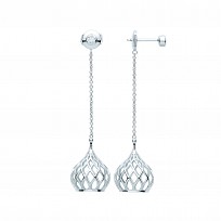 Silver CZ Geometric Pattern Dome Front Back Drop Earrings