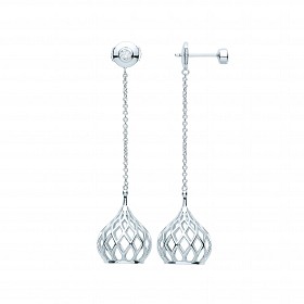 Silver CZ Geometric Pattern Dome Front Back Drop Earrings