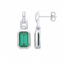 Silver Emerald CZ Fancy Drop Earrings