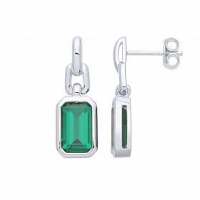 Silver Emerald CZ Fancy Drop Earrings