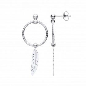 Silver Twist Hoop Drop Earring With Dangling Leaf Charm
