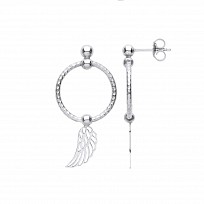 Silver Twist Hoop Drop Earring With Angel Wing Charm