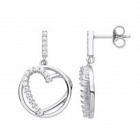 Silver CZ Fancy Heart Drop Earrings