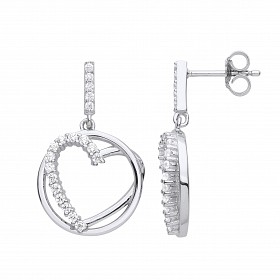 Silver CZ Fancy Heart Drop Earrings