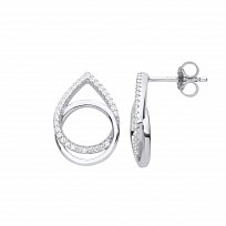 Silver CZ Entwined Pear Drop & Circle Stud Earrings