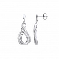Silver CZ Fancy Dangling Twist Drop Earrings