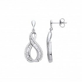 Silver CZ Fancy Dangling Twist Drop Earrings