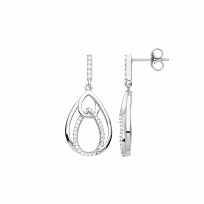 Silver CZ Triple Pear Drop Entwined Drop Earrrings