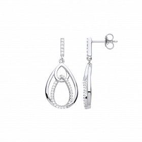 Silver CZ Triple Pear Drop Entwined Drop Earrrings