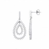 Silver CZ Double Pear Drop Fancy Earrings