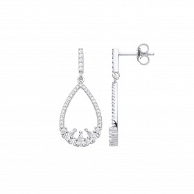 Silver CZ Fancy Pear Drop Earrings