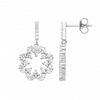 Silver CZ Snowflake Fancy Drop Earrings