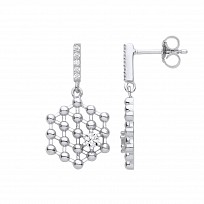Silver CZ Fancy Hexagon Mesh Drop Earrings