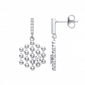 Silver CZ Fancy Hexagon Mesh Drop Earrings