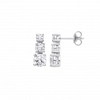 Silver Triple CZ Round Drop Earrings