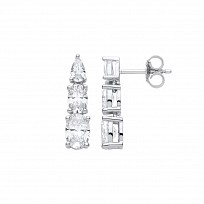Silver Triple CZ Drop Earrings