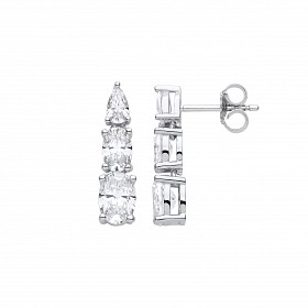 Silver Triple CZ Drop Earrings