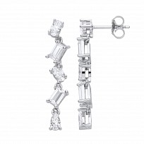 Silver CZ 5 Stone Drop Earrings