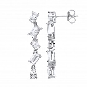 Silver CZ 5 Stone Drop Earrings