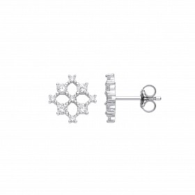 Silver CZ Fancy Square Stud Earrings