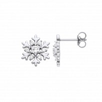 Silver CZ Fancy Flower Stud Earrings
