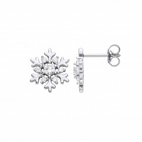Silver CZ Fancy Flower Stud Earrings