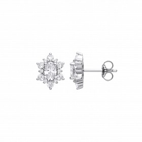 Silver CZ Cluster Stud Earrings