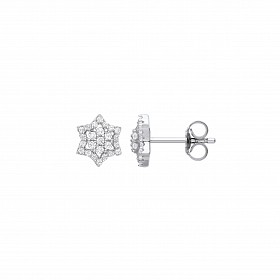 Silver CZ Star Stud Earrings