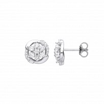 Silver CZ Flower Stud Earrings