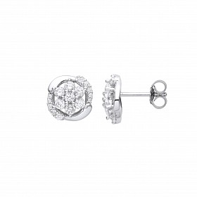 Silver CZ Flower Stud Earrings