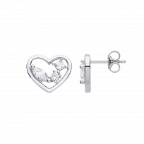 Silver CZ Heart Stud Earrings