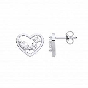 Silver CZ Heart Stud Earrings