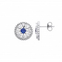 Silver CZ & Sapphire Stud Earrings