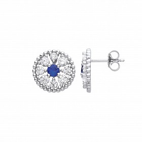 Silver CZ & Sapphire Stud Earrings