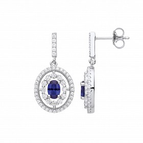 Silver CZ & Sapphire Fancy Drop Earrings