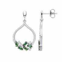 Silver CZ & Emerald Fancy Drop Earrings
