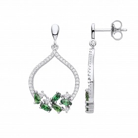 Silver CZ & Emerald Fancy Drop Earrings