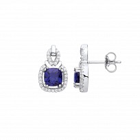 Silver CZ & Sapphire Fancy Drop Stud Earrings