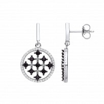 Silver CZ & Black CZ Fancy Drop Earrings