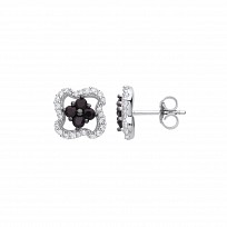 Silver CZ & Black CZ Fancy Stud Earrings