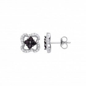 Silver CZ & Black CZ Fancy Stud Earrings