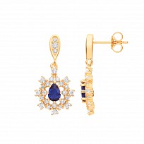 Gold Plated CZ & Sapphire Cluster Drop Earrings