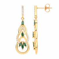 Gold Plated CZ & Emerald Fancy Drop Earrings