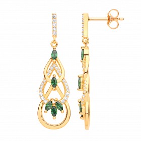 Gold Plated CZ & Emerald Fancy Drop Earrings