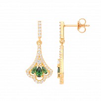 Gold Plated CZ & Emerald Fancy Drop Earrings