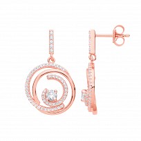 Rose Gold Plated CZ Fancy Circle Drop Earrings