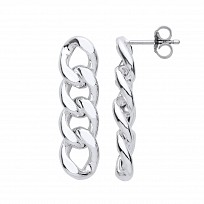 Silver Cuban Curb Chain Drop Earrings